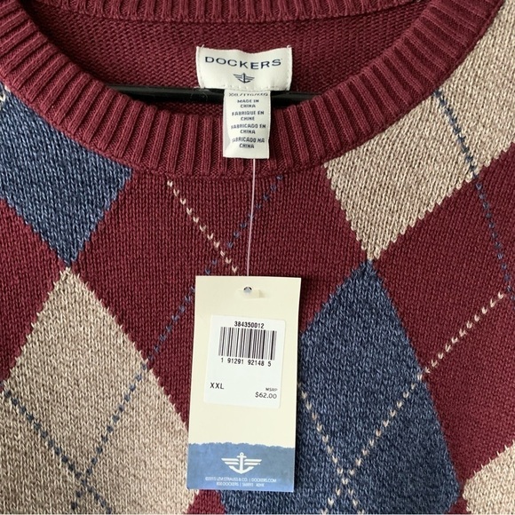 NWT Dockers Maroon Crewneck Argyle Pullover Sweater Size XXL - Picture 5 of 9